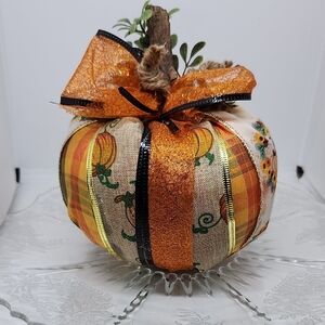 Decorative Fabric Pumpkin with Orange Ribbon